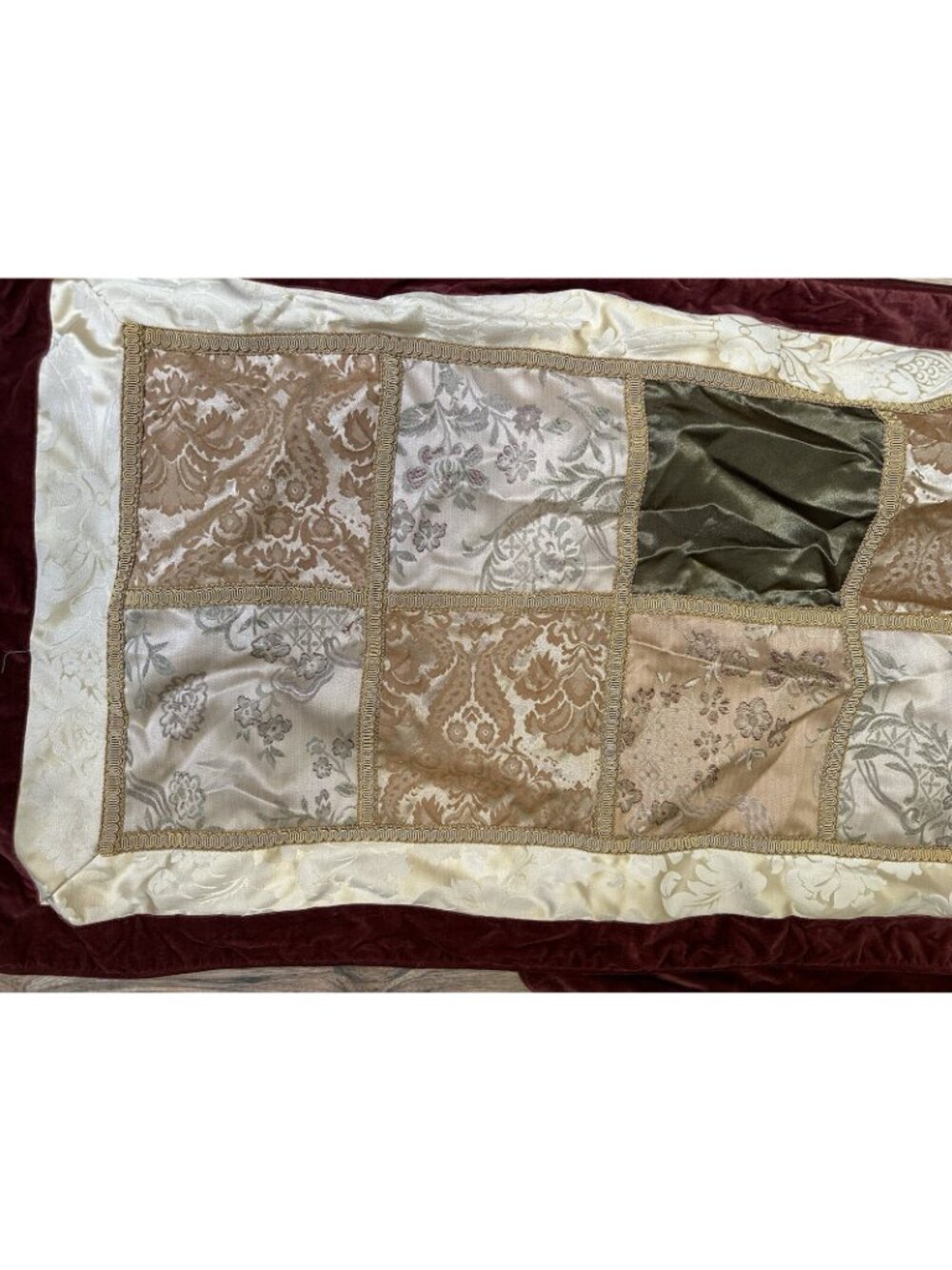 2 CROSCILL RENAISSANCE BURGUNDY VELVET Brocade PATCHWORK KING PILLOW SHAMS BOHO - Picture 8 of 9